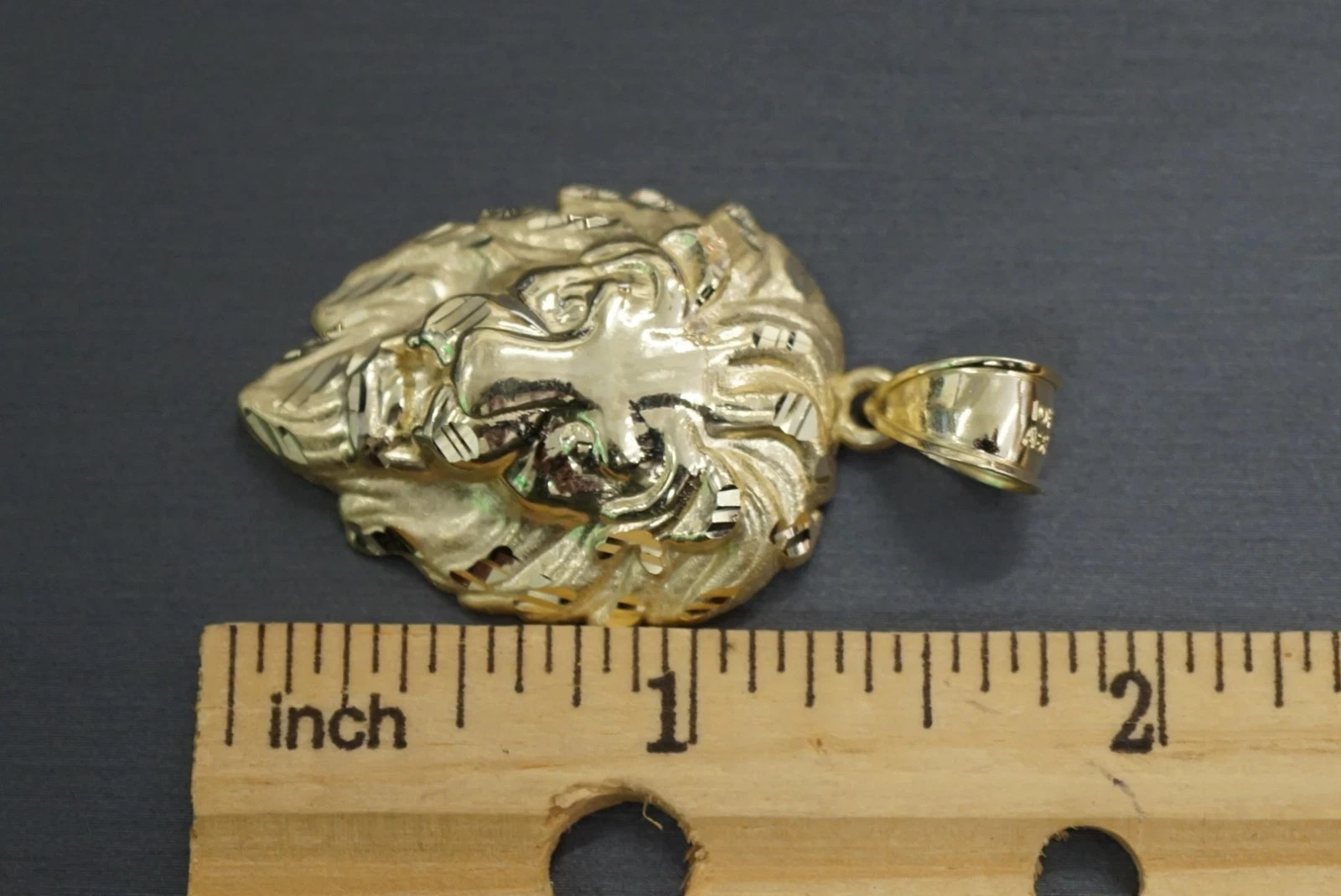Real 10k Yellow Gold Charm Lion Head Pendant Diamond Cut 1.75″ Mens Stamp 10kt