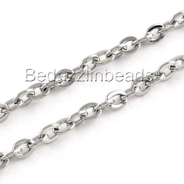 Thin 304 Stainless Surgical Steel Flat Open Link Chain Sold Bulk by the Foot