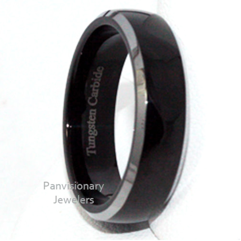 6mm Tungsten Carbide Ring Black IP Polish Dome Natural Bevel 5 5.5 6.5 7 8 8.5