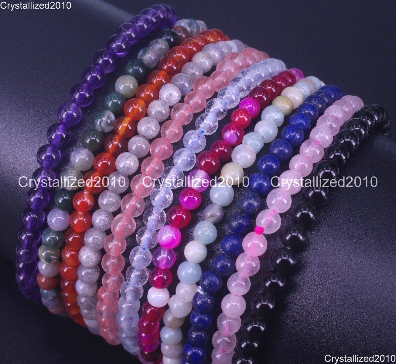 Handmade 4mm Mixed Natural Gemstone Round Beads Stretchy Bracelet Child Size 6″