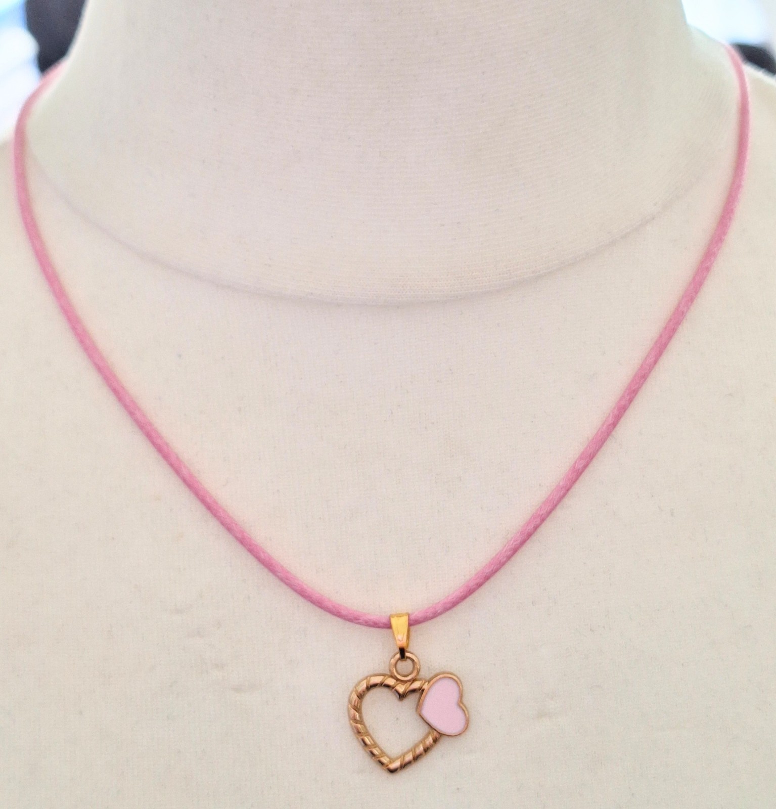 Baby Pink & Gold Tone Handmade Charm Cord Necklace Jewellery Birthday Gift