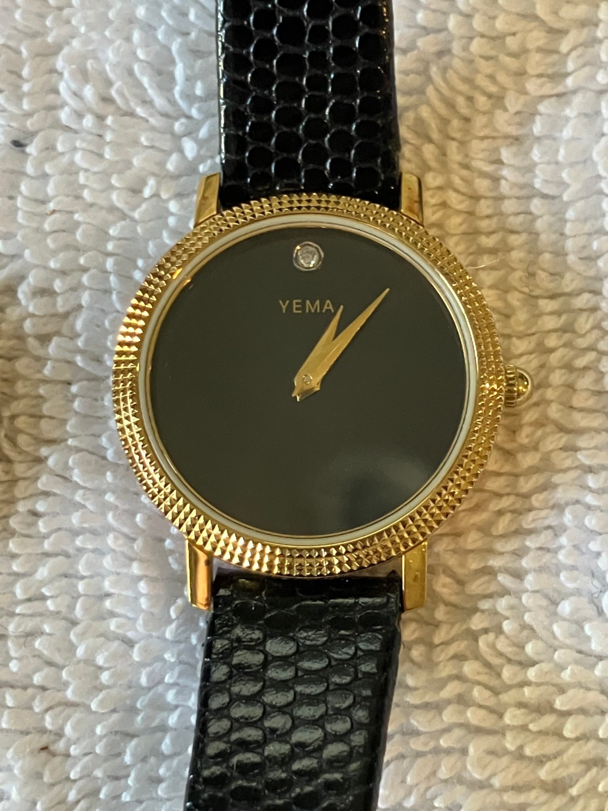 Vintage Yema Paris Quartz Watch Gold Plated Case With Black Strap