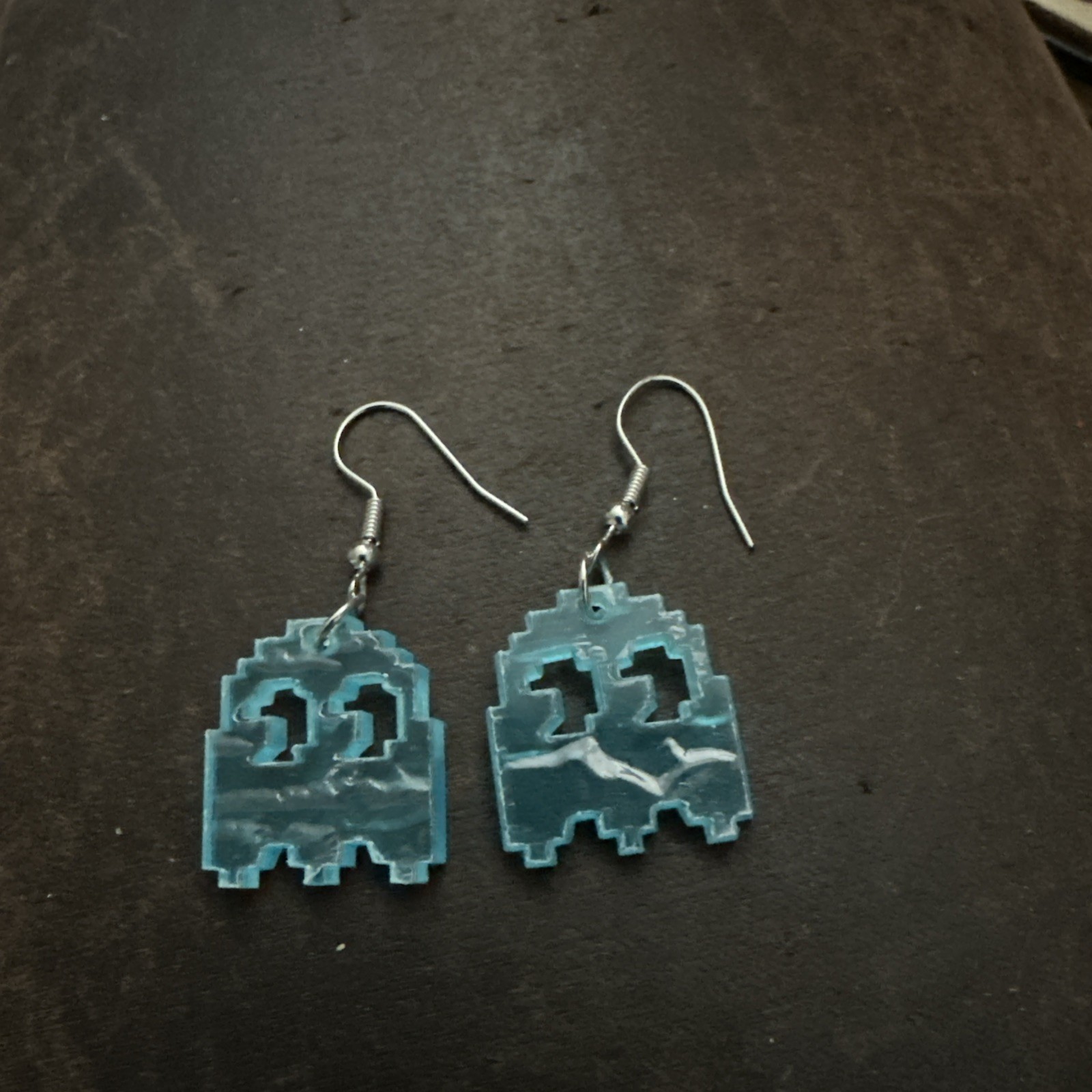 Blue PAC-Man Ghost Drop Dangle Earrings Nostalgia From The 80’s