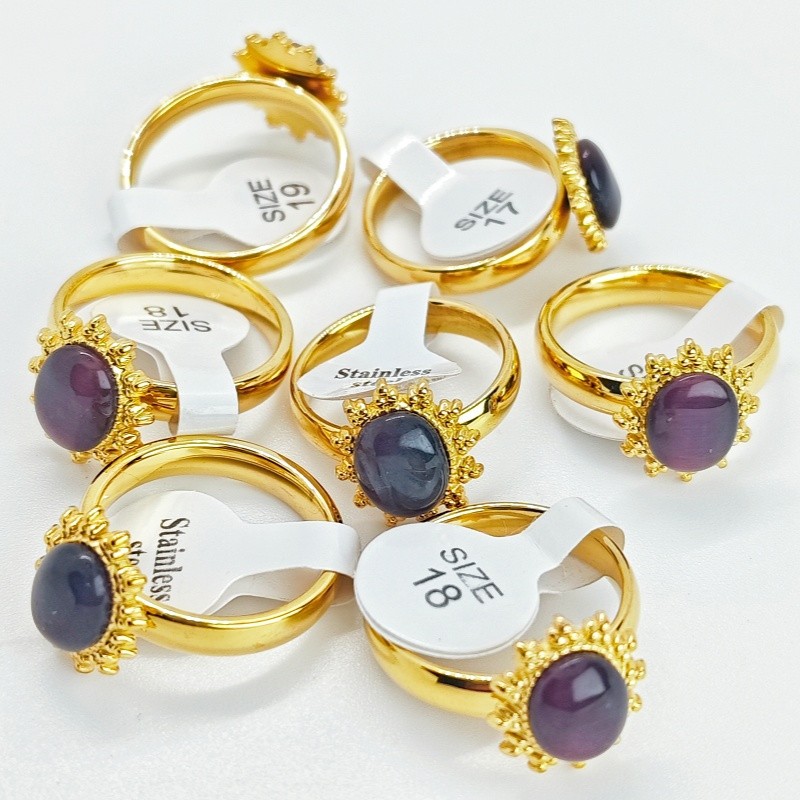 36 Pcs Oval Sun Bezel Wine Red Stone Stainless Cocktail Rings 4mm Bulk Jewelry
