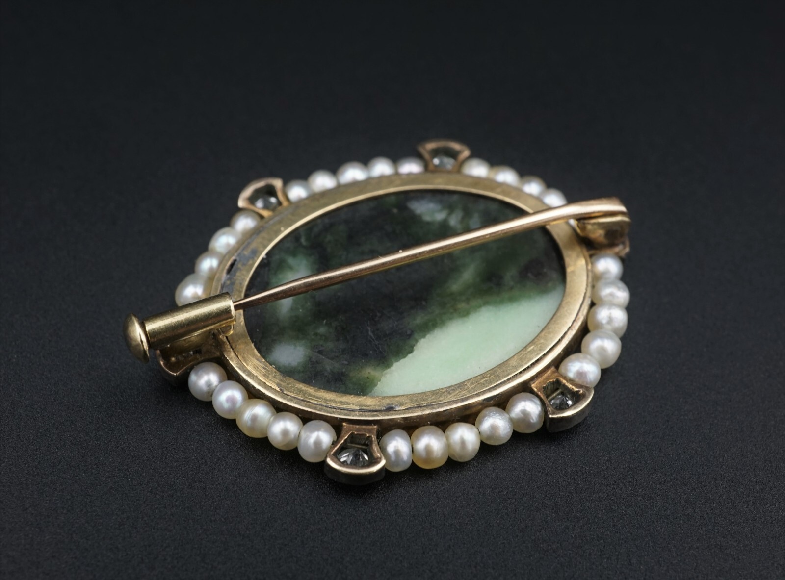 Antique 14k Pietra Dura Lapis Mosaic Pliny’s Doves Diamond Pearl Brooch OG393