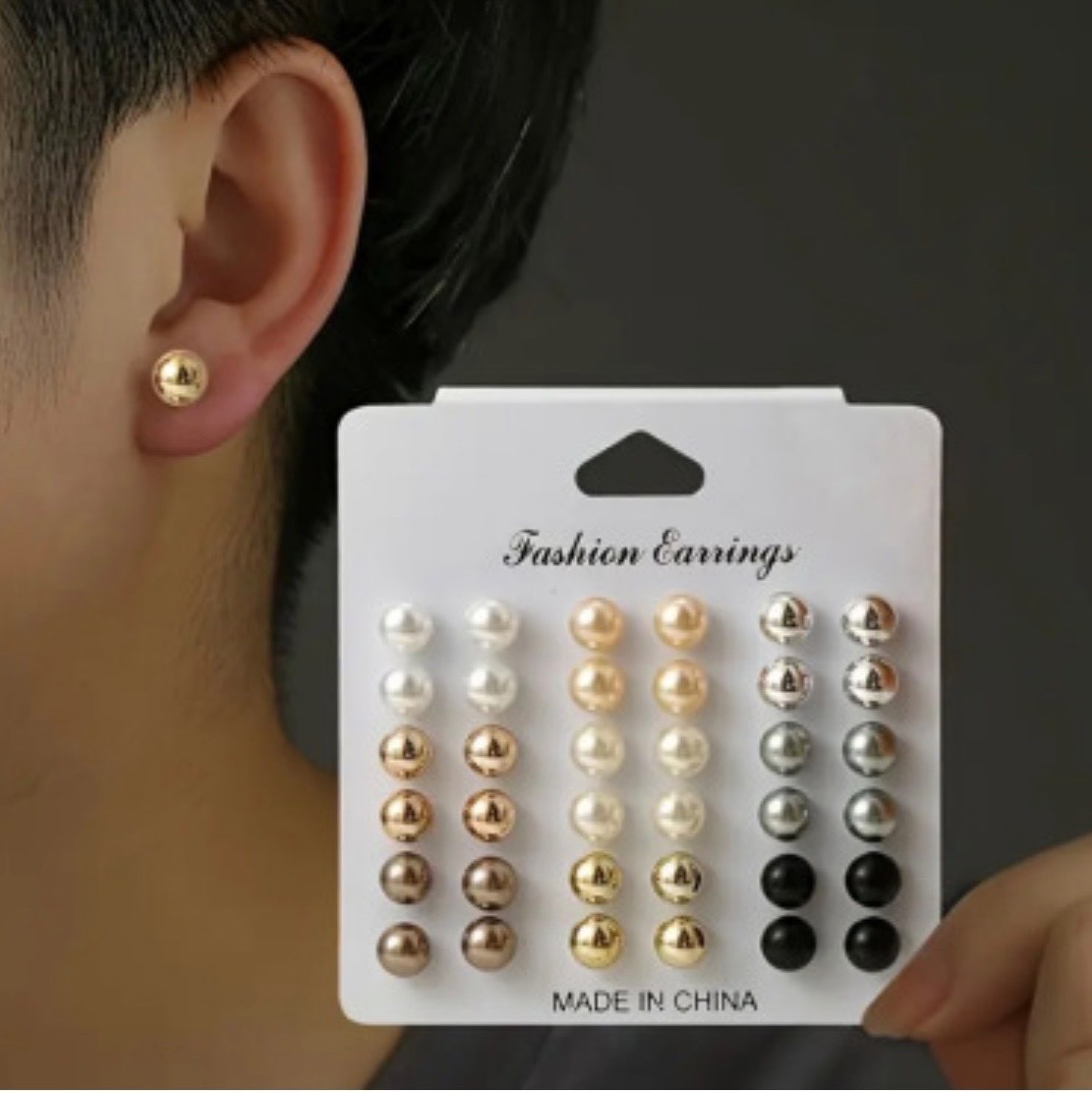 20 Pairs Pearl Ball Stud Earrings Set Gold Silver Black Round Minimalist Women J