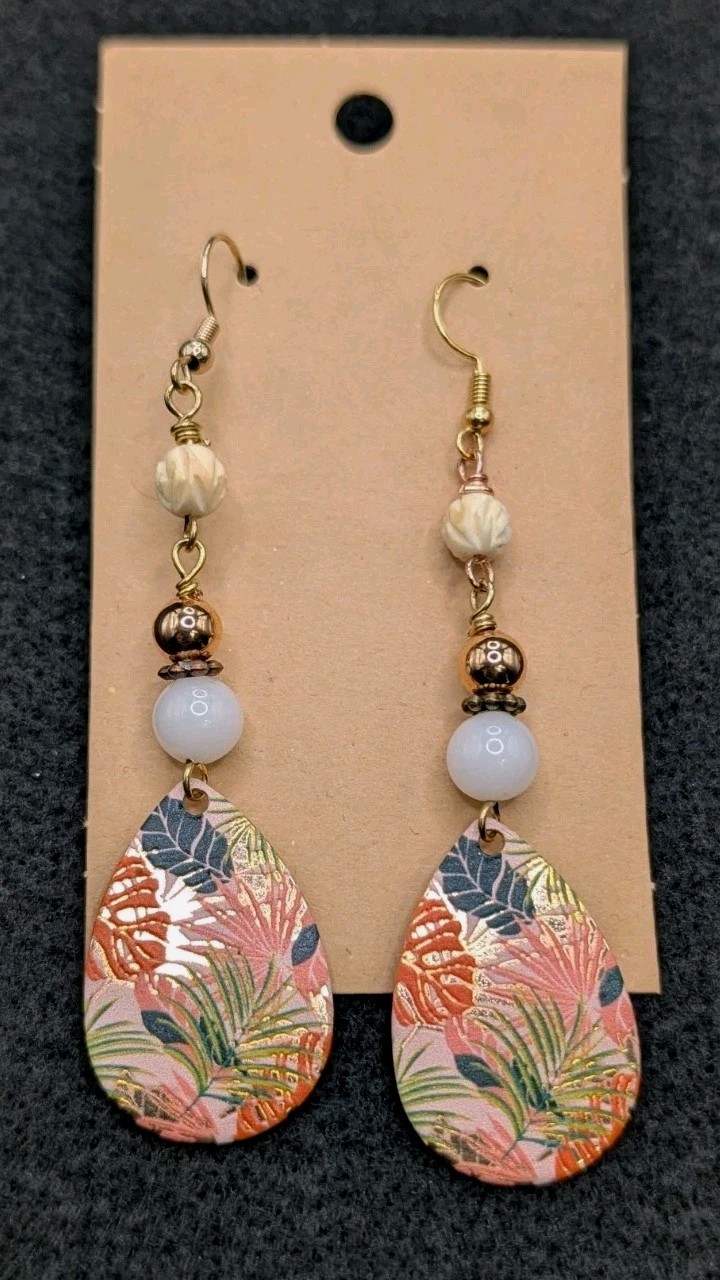 Women’s Artisan Stylish Boho Mixed Beaded Drop Dangly Hook Earrings Beach Leaf