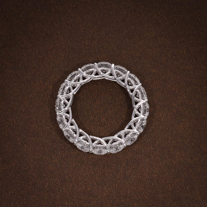 14K White Gold Lab-Grown Round-Cut Diamond Full Eternity Band Ring For Mother