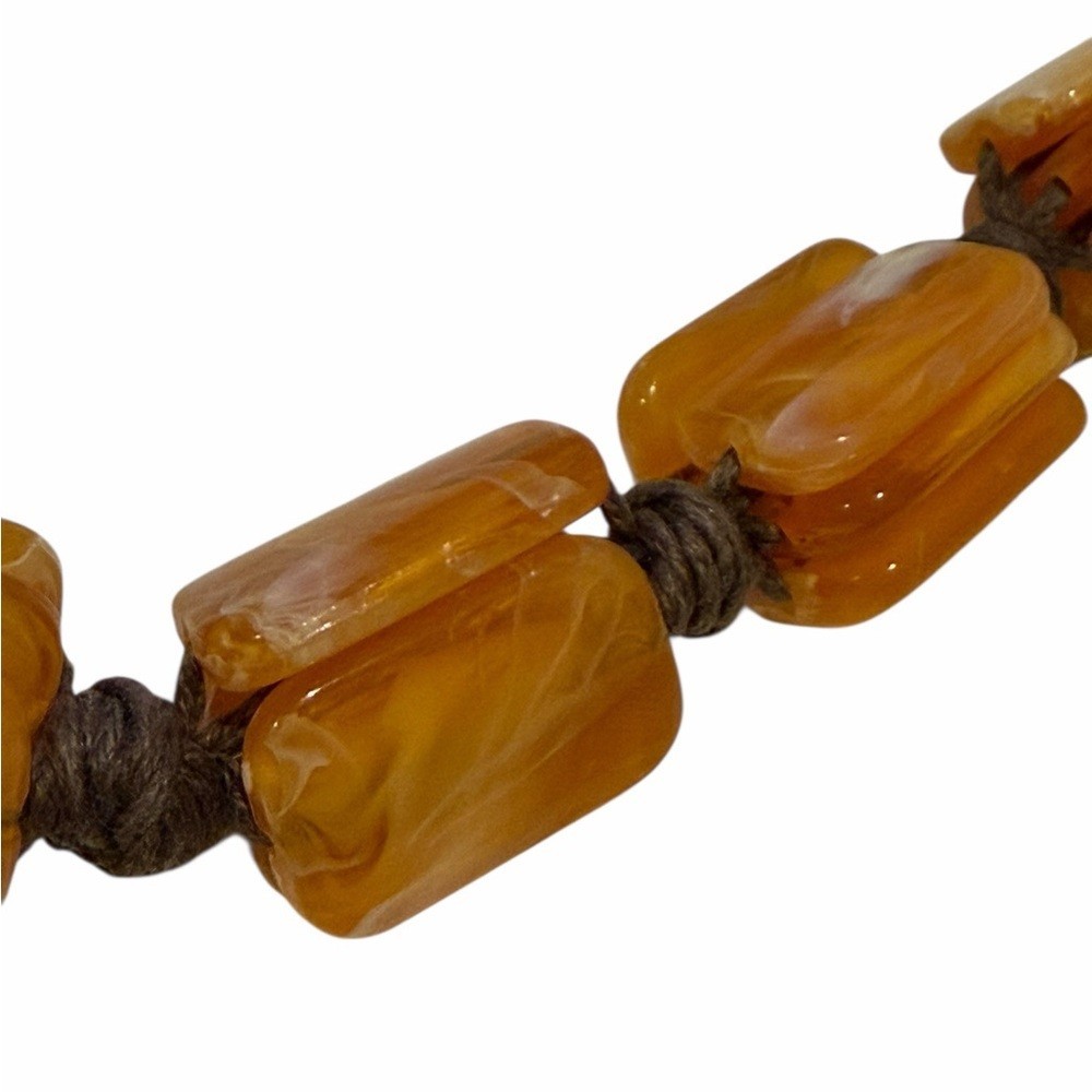 Chunky Amber Look Bead Necklace 28in Brown Cord Boho Artisan Statement