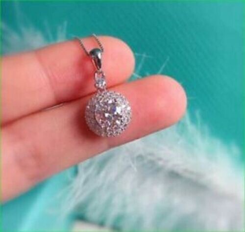 2.30Ct Lab Created Diamond Double Halo Pendant Free Chain 14K White Gold Finish