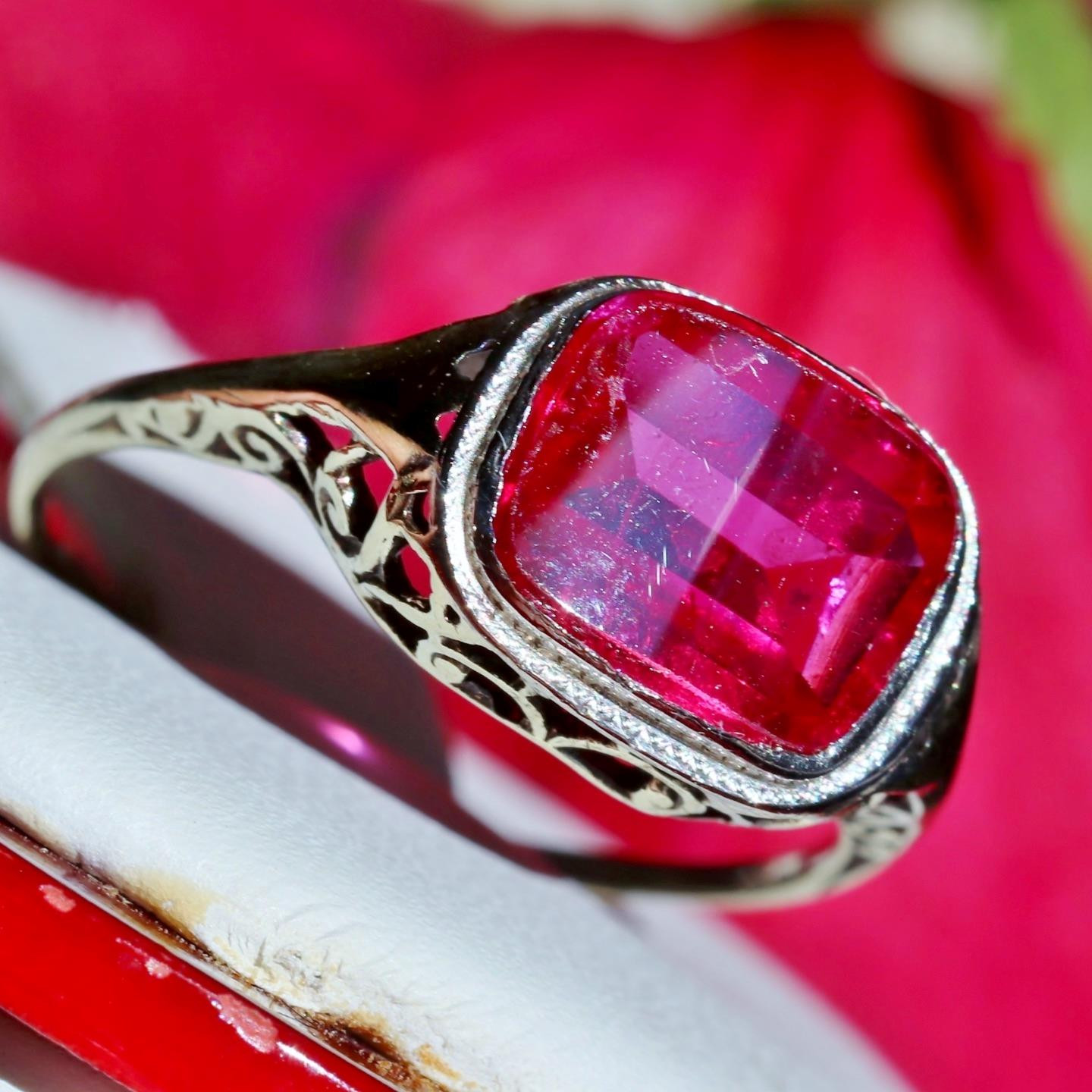14k white gold ring 2.70ct lab created ruby solitaire size 7 antique 2.00g N3629