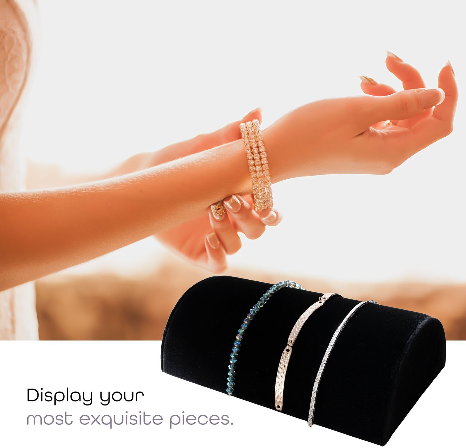 NOVEL BOX Black Velvet Bracelet Jewelry Display Holder Half Moon Showcase Stand