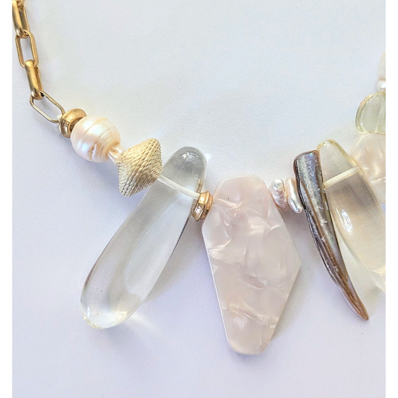 CHICOS Genuine Pearl Shell & Lucite Resort Wear Statement Necklace