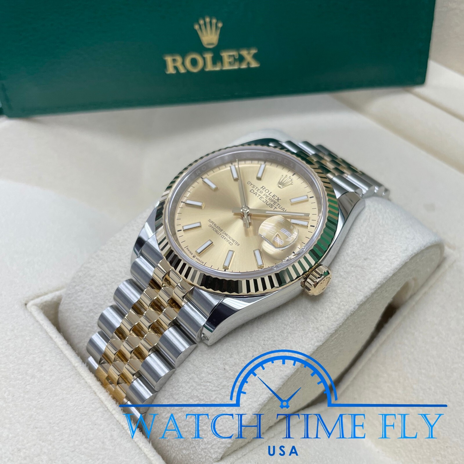 Rolex 2022 Datejust 36mm 126233 Two-Tone Steel/Yellow Gold Fluted Champagne Dial
