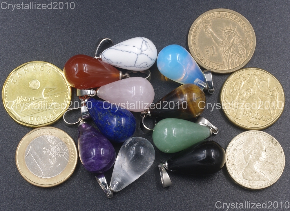 Natural Gemstones Drop Raindrop Reiki Chakra Healing Pendant Beads Assorted
