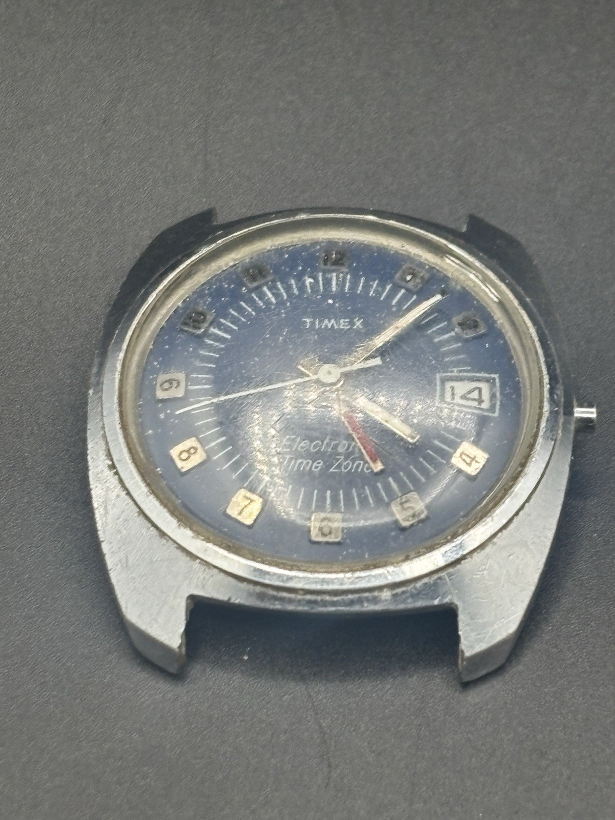 VINTAGE TIMEX ELECTRONIC TIME ZONE WATCH MENS BLUE DIAL 1970s Parts Only