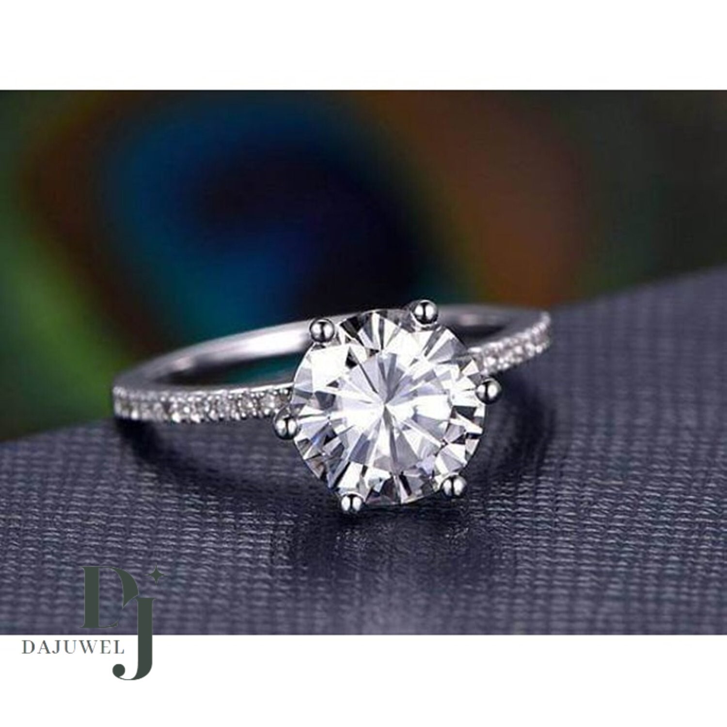 Moissanite Solitaire Engagement Ring Solid 14K White Gold Round Cut 2 Carat VVS1