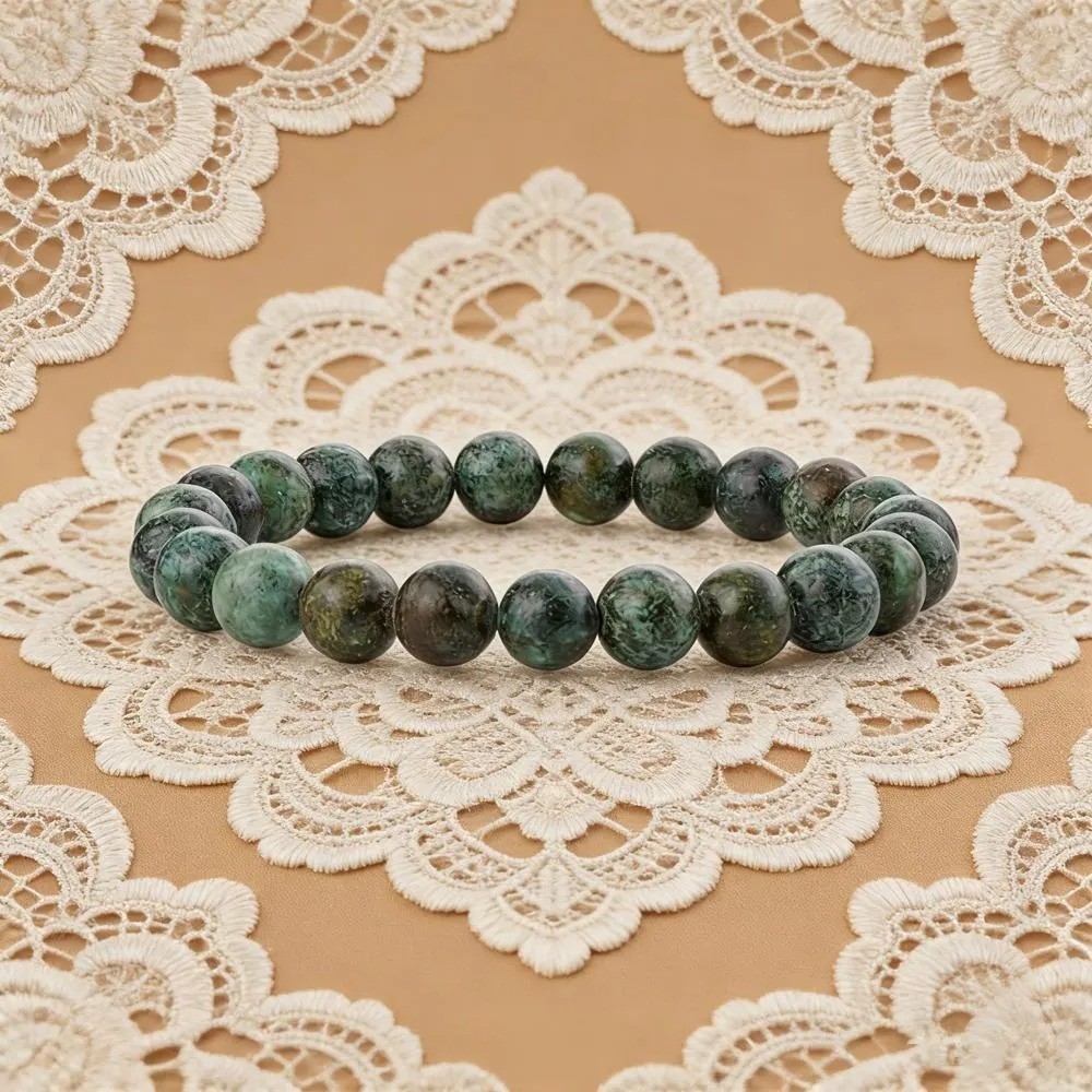 African Turquoise Bracelet Natural Stone Beaded Wrap Boho Jewelry Gift