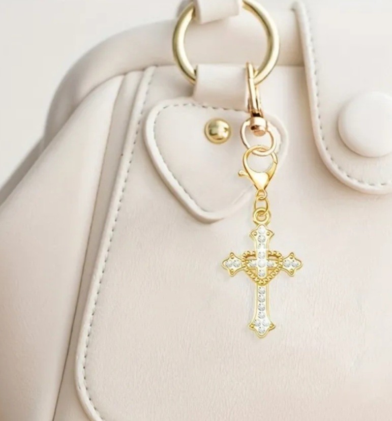 Diamante Love Heart Cross Clip On Dangle Charm for Bag Purse Zip Bracelet