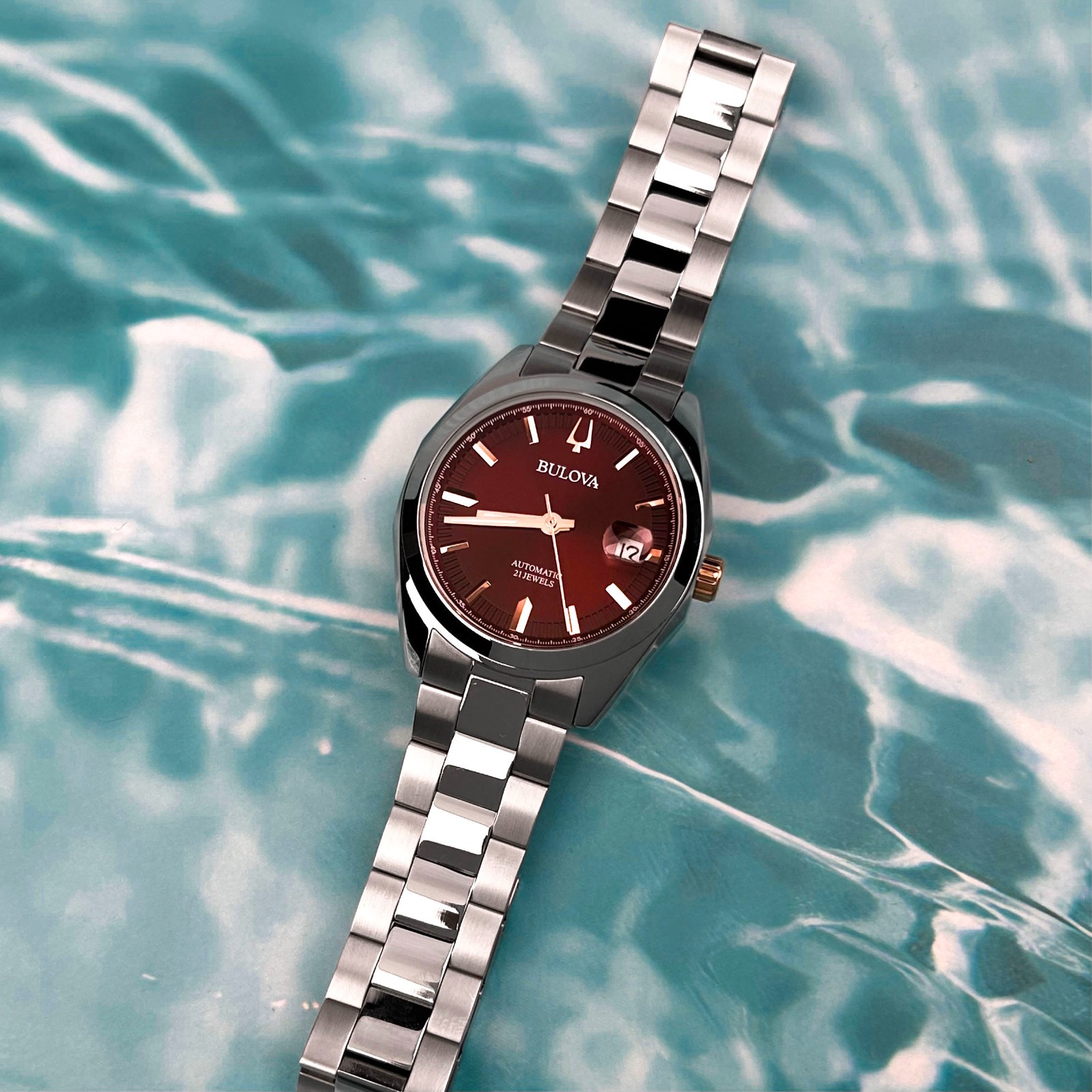 Bulova 98B422 Surveyor Automatic Red Dial Men’s Stainless Steel Watch 39MM