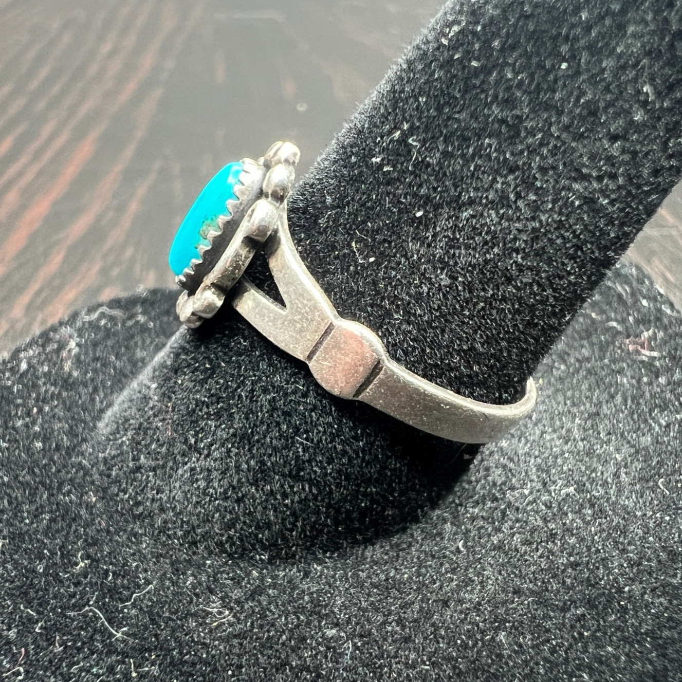 WM Wheeler Sterling Silver Turquoise Ring Oval Inlay Southwestern Size 7.75