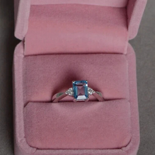 Elegant Christmas Gifts Ring 2.1 CT Simulated Aquamarine Ring 925 Silver Plated