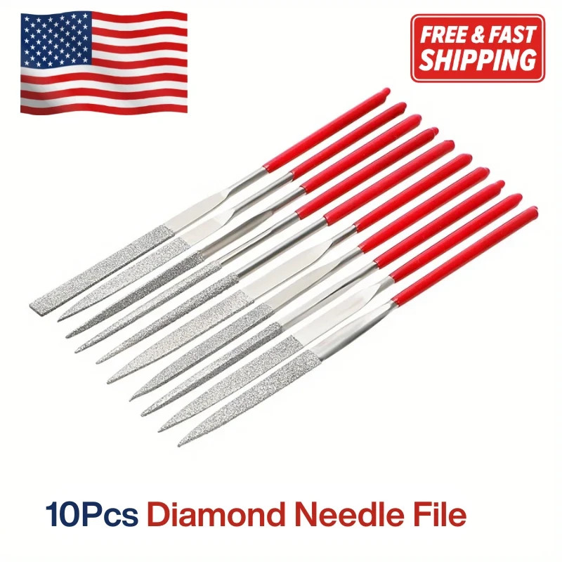 10pc Diamond Needle File Set Titanium Plated Jewelry Glass Stone Metal Tool 140m