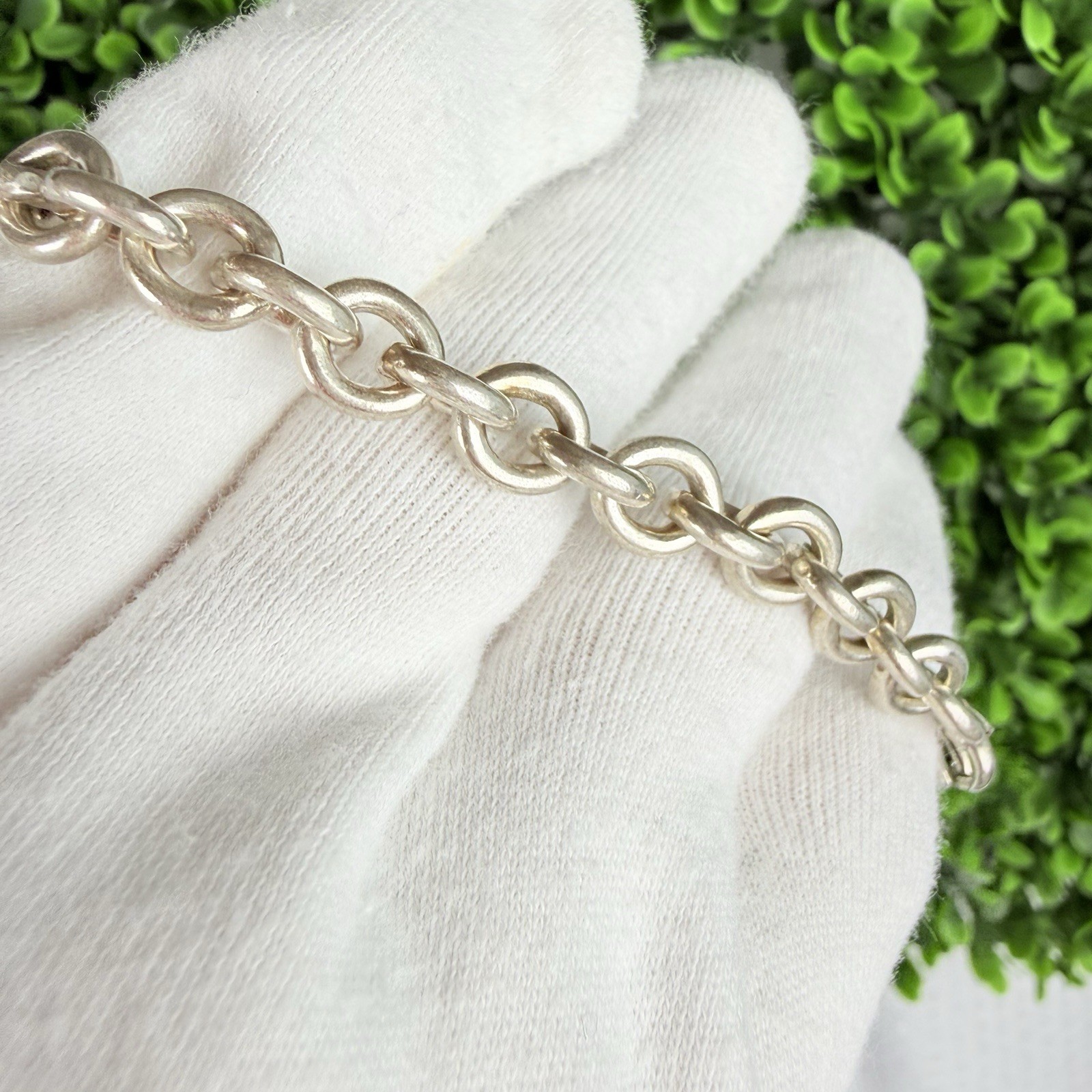 Sterling Silver 925 Chunky 7+mm Rolo Link Chain Bracelet Signed 24+g