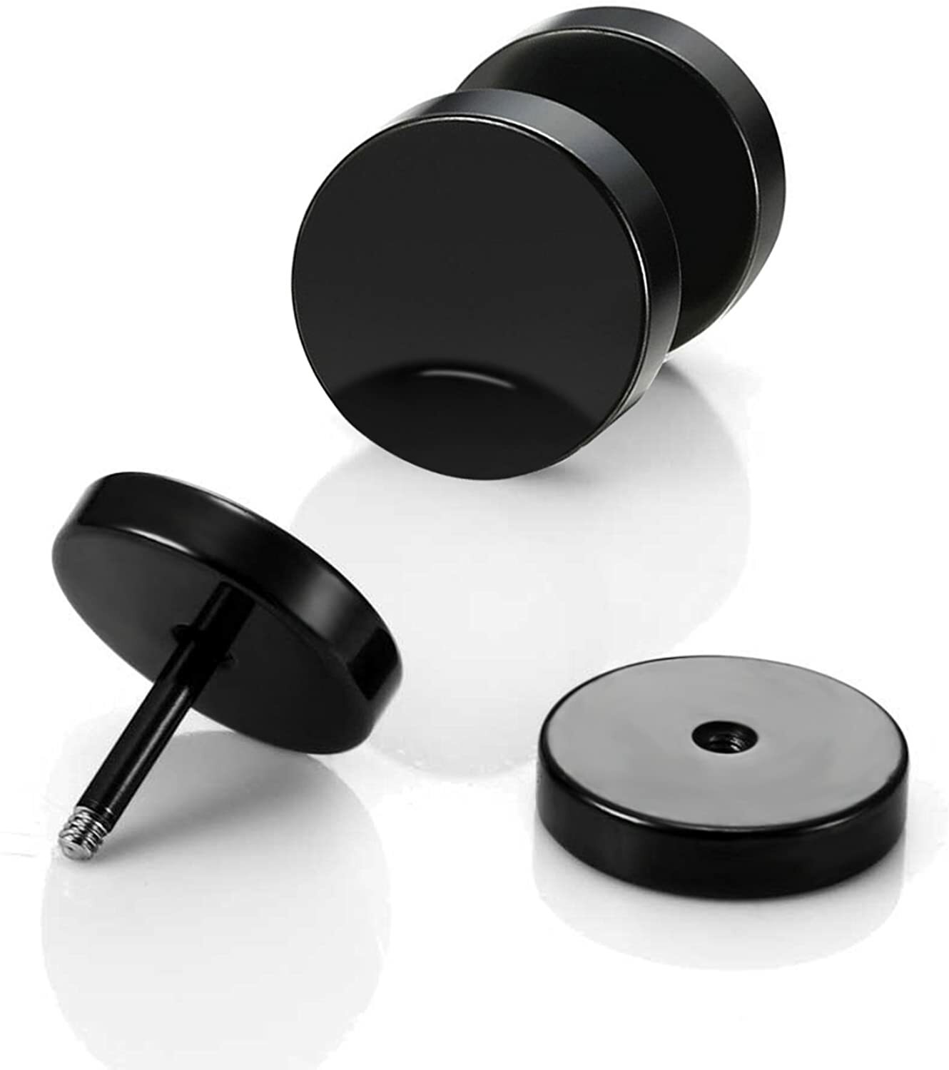 1 Pair Stud Earrings Mens Womens Faux Gauges Ear Tunnel Stainless Steel Earrings