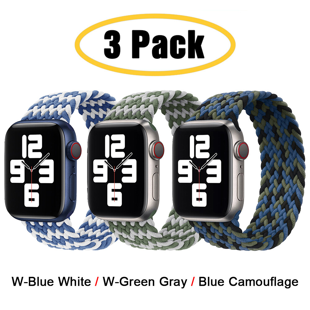 For Apple Watch 11 10 9 8 7 6 5 4 44/45/49mm 3 PACK Braided Solo Loop Band Strap