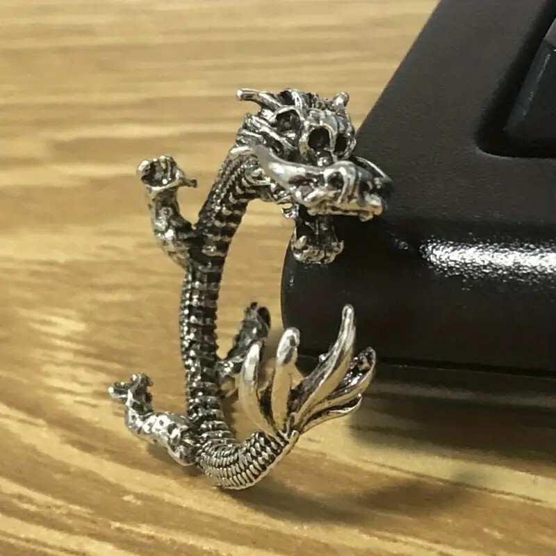 Elegant 925 Sterling Silver Charms Unique Fashion Dragon Ring One Size Fit All
