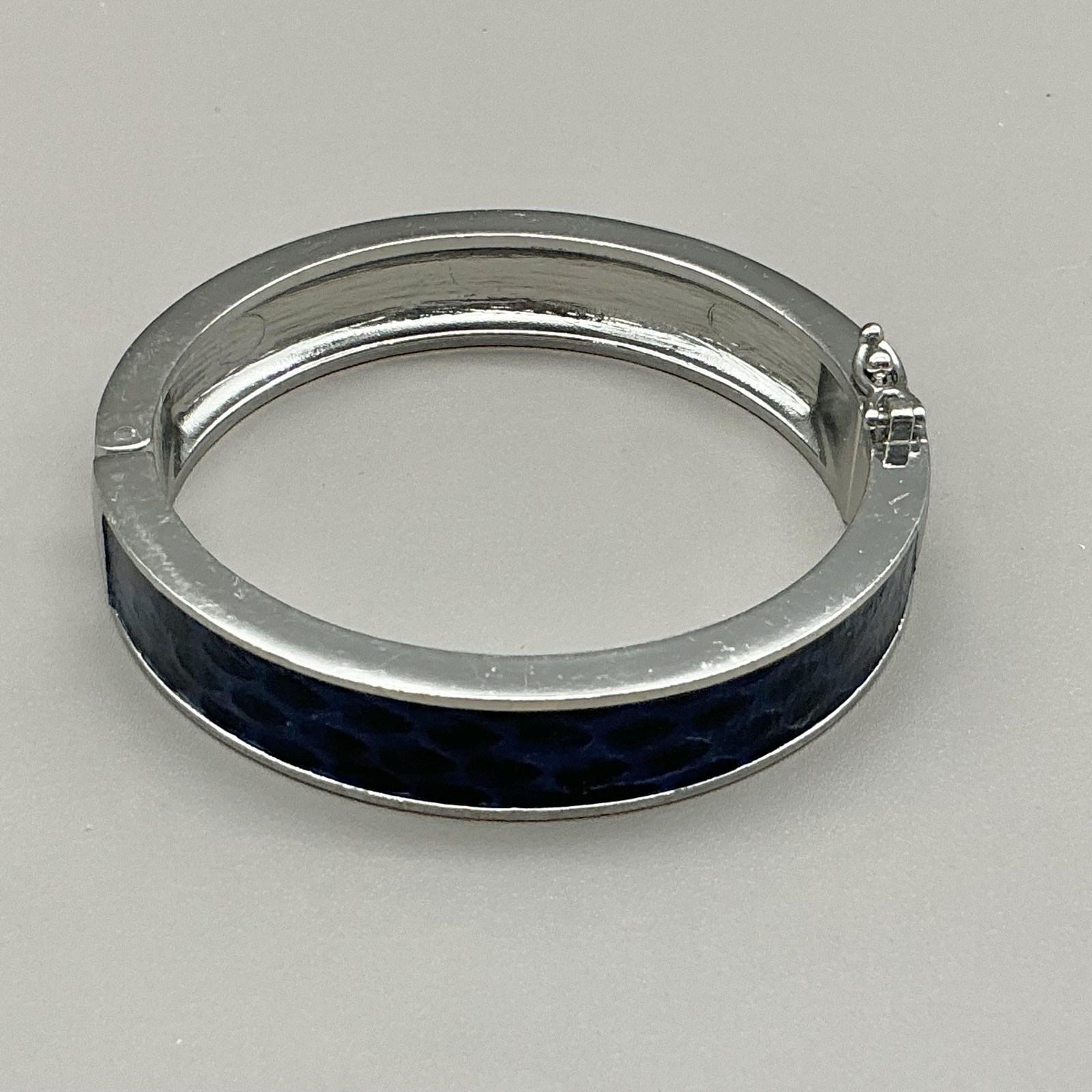 Ann Taylor Bracelet Blue Enamel Bangle Silver Tone Crystal Hook Clasp Womens