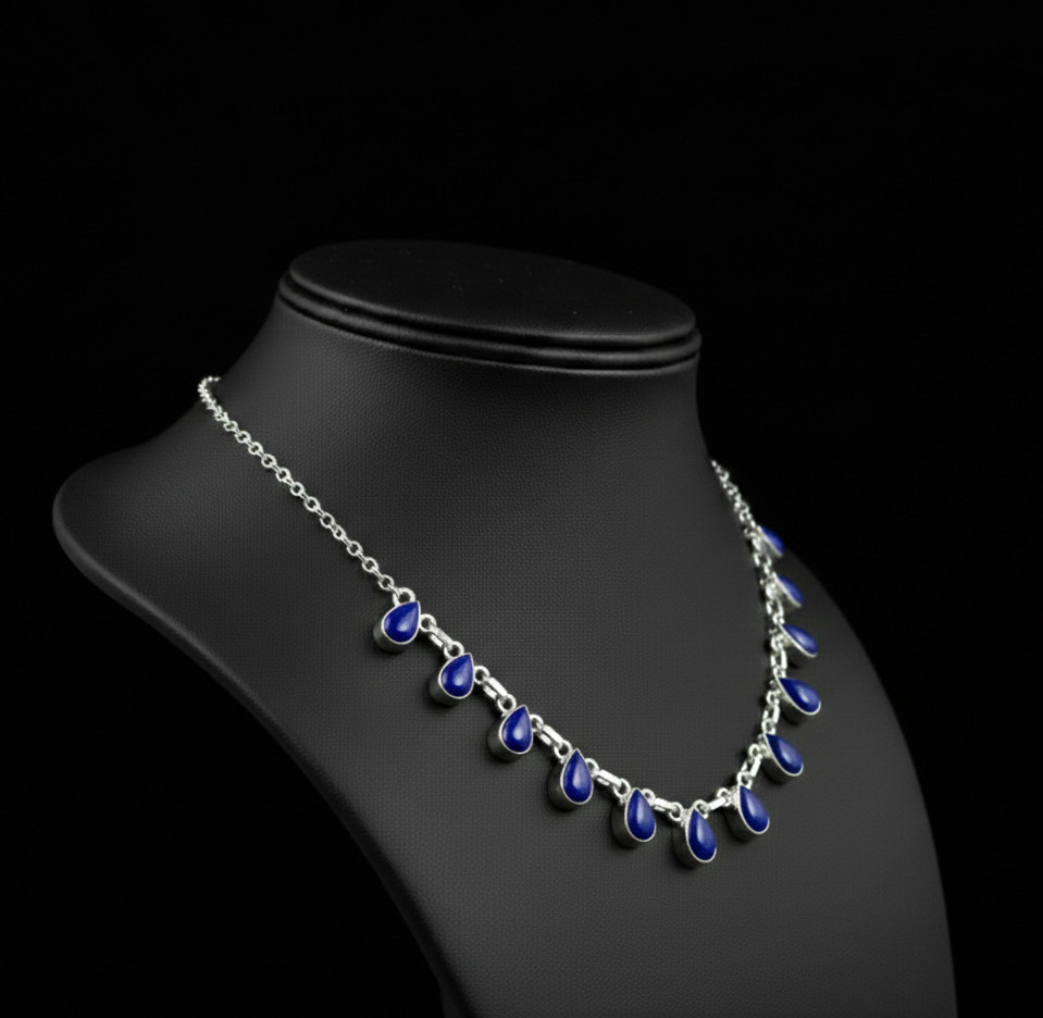 Lapis Lazuli Gemstone 925 Sterling Silver Handmade Gift Necklace 18″