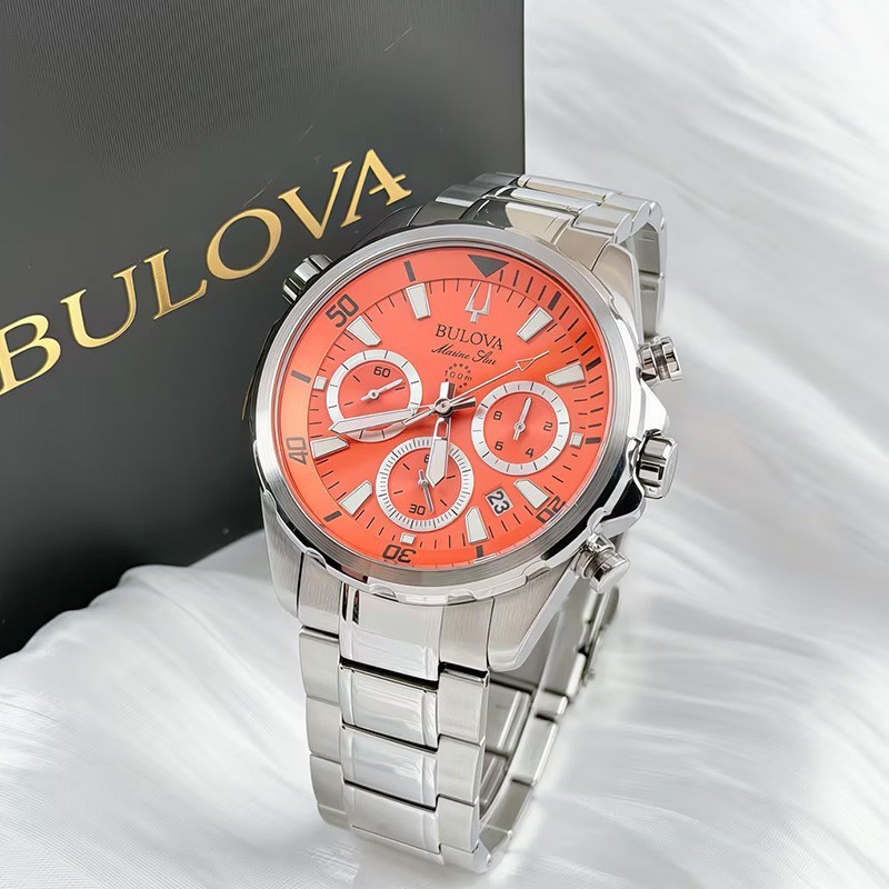 Bulova Marine Star Classic Orange Dial Chronograph Quartz Men’s Watch 96B395