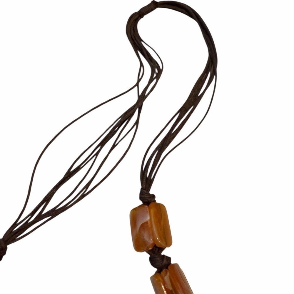 Chunky Amber Look Bead Necklace 28in Brown Cord Boho Artisan Statement