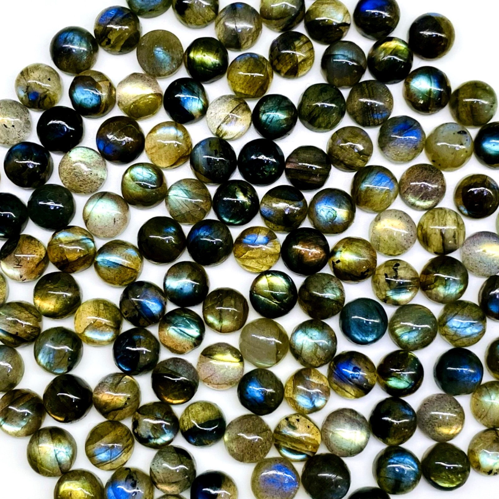 60 Pcs Natural Labradorite 7mm Round Flashy Loose Untreated Cabochon Gemstones