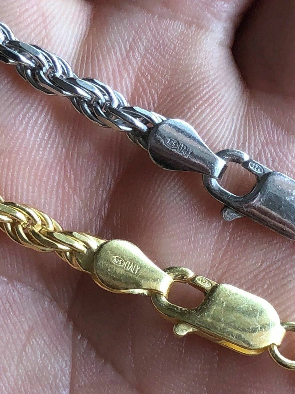 Men’s Solid 925 Sterling Silver / 14k Gold Plated Rope Chain Heavy 4mm ITALY