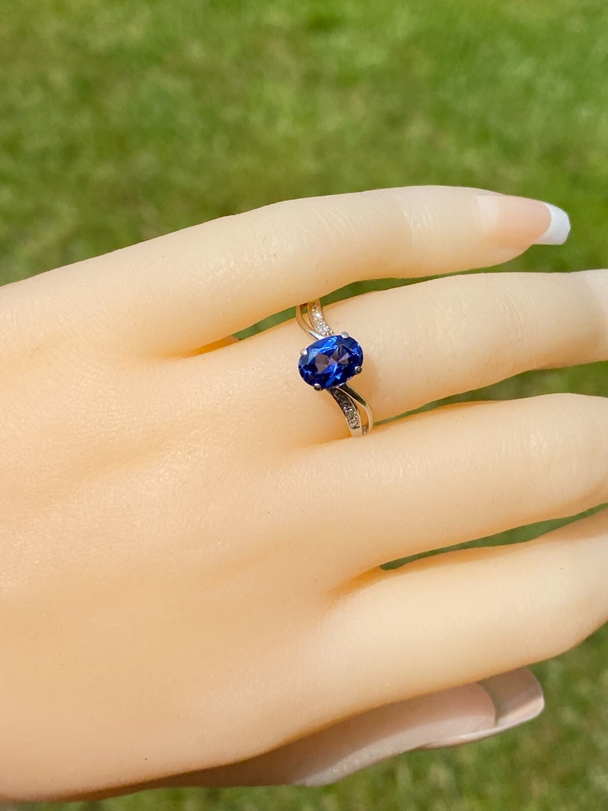 White Gold Diffused Sapphire Bypass Ring