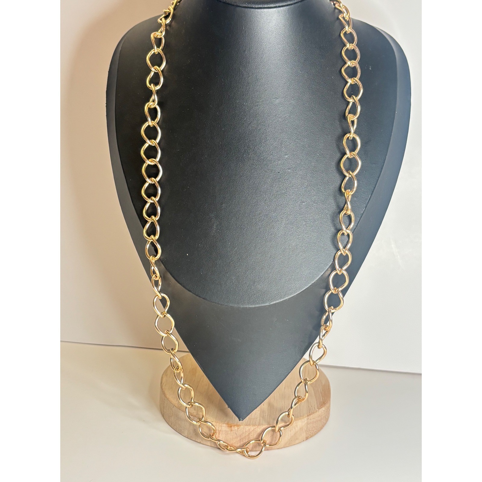 Oval Link Chain Necklace Gold Tone Long Statement Opera Length 31 Inch