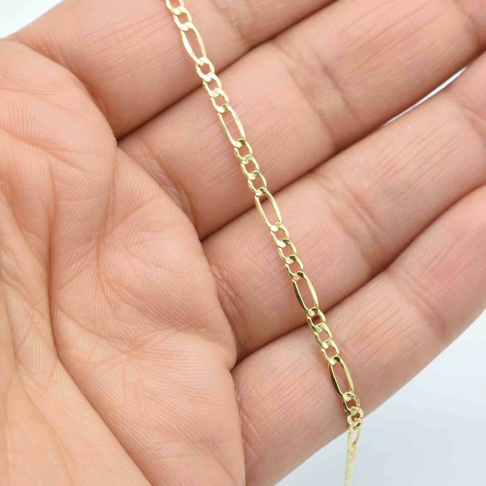 2.5mm Figaro Chain Anklet with Lobster Lock Real 10K Yellow Gold 10″