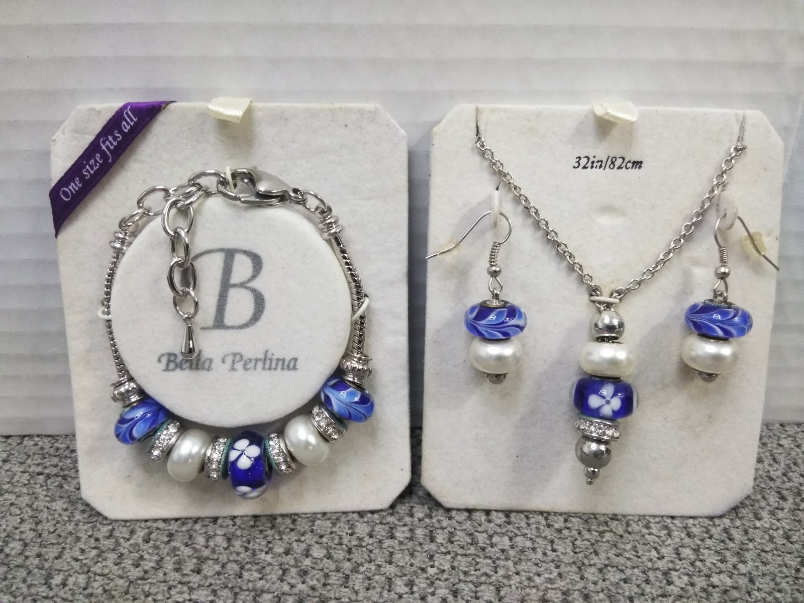 Bella Perlina Charm & Crystal Bead Bracelet Earrings & Necklace Set Blue Beach