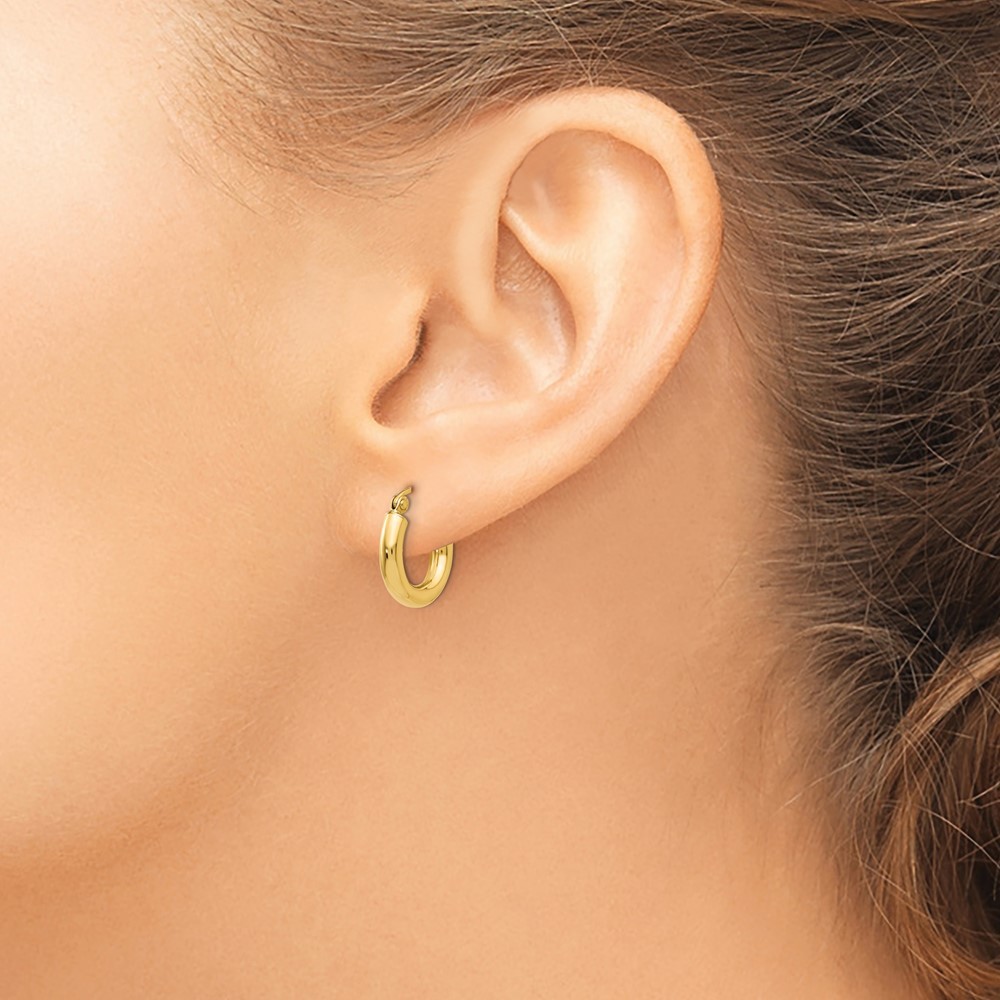 10k Yellow Gold Polished 3mm Tube Hoop Earrings 0.97g L-9mm, W-14.15mm for Mom