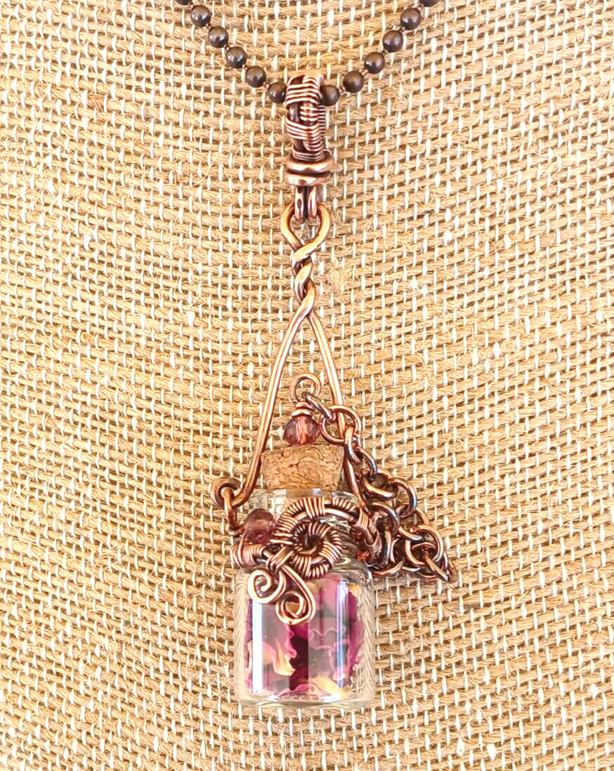 Fairy Bottle Necklace, Hand-wrapped Boho Pendant, Romantic Renaissance Style