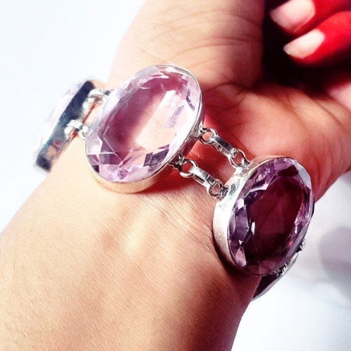 Alluring Pink Kunzite Gemstone 925 Sterling Silver Handmade Jewelry Bracelet 8″