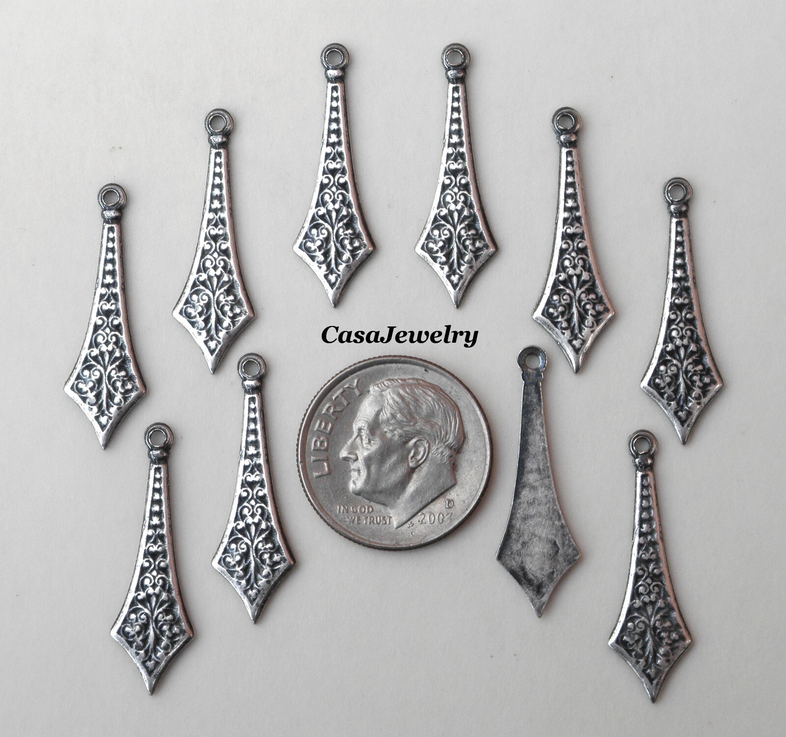 #0402 ANTIQUED STERLING SILVER PLATED EARRING DROP W/TOP HANG RING – 12 Pc Lot