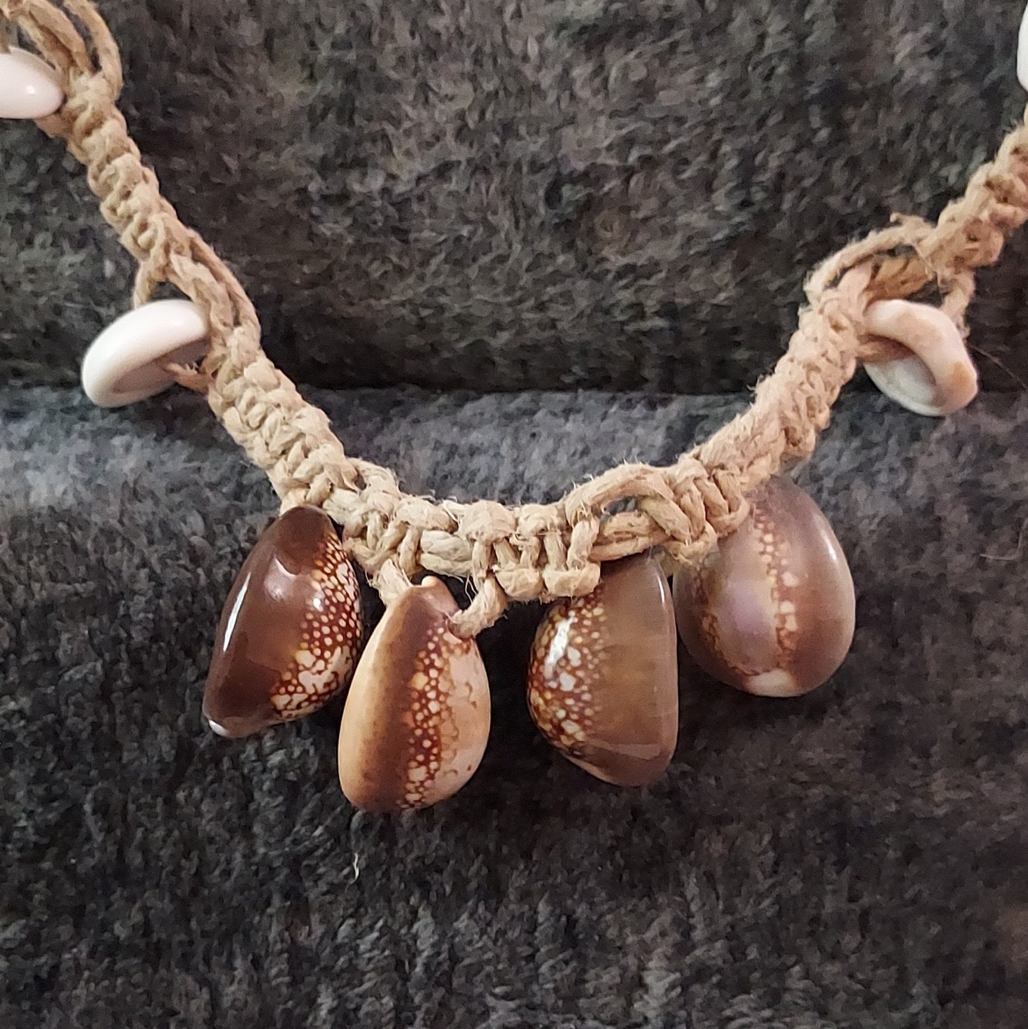 Hemp Cord Cowrie Shell Beach Bohemian Necklace, Adjustable Hook Closure