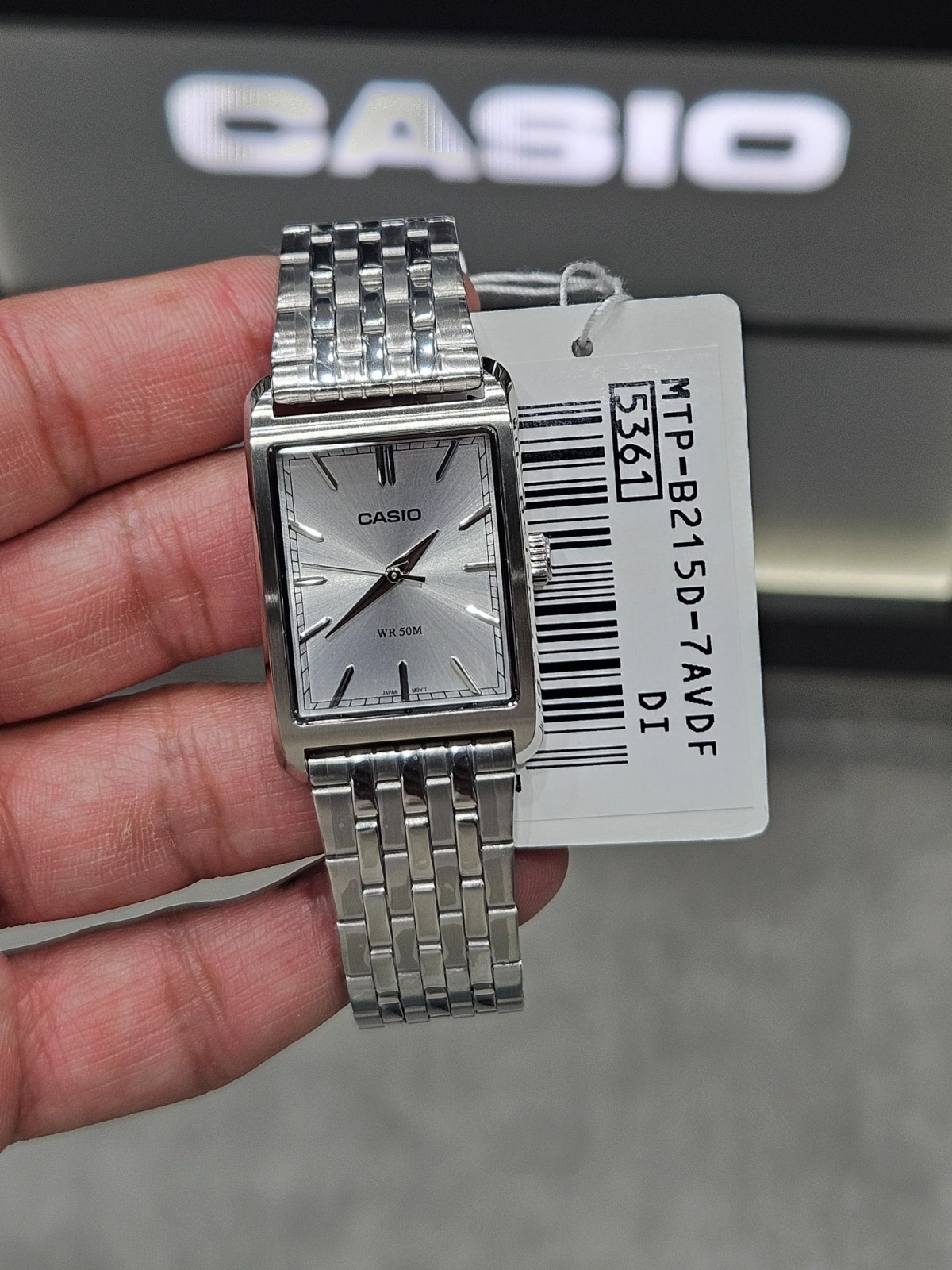 Casio MTP-B215D-7AVDF Silver Dial Rectangular Watch Stainless Steel WR50M New