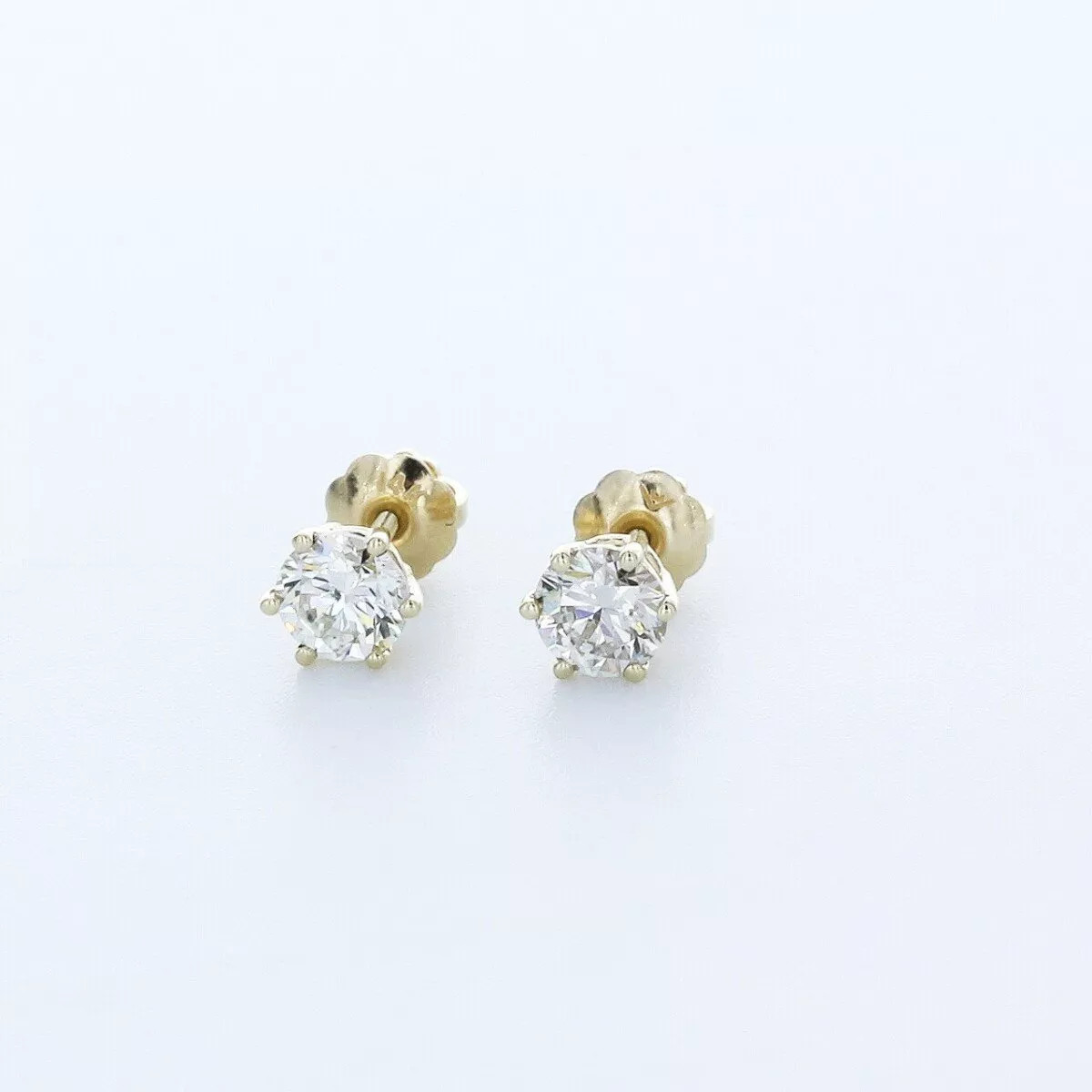 Stud Earrings Solid 14K Yellow Gold Classic 0.94 CT Round Natural Diamond H SI1