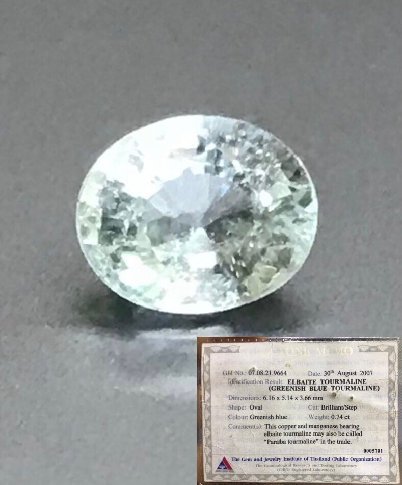 0.74 Ct 6.16×5.14×3.66mm Copper Bi-Color Paraiba Tourmaline Certified