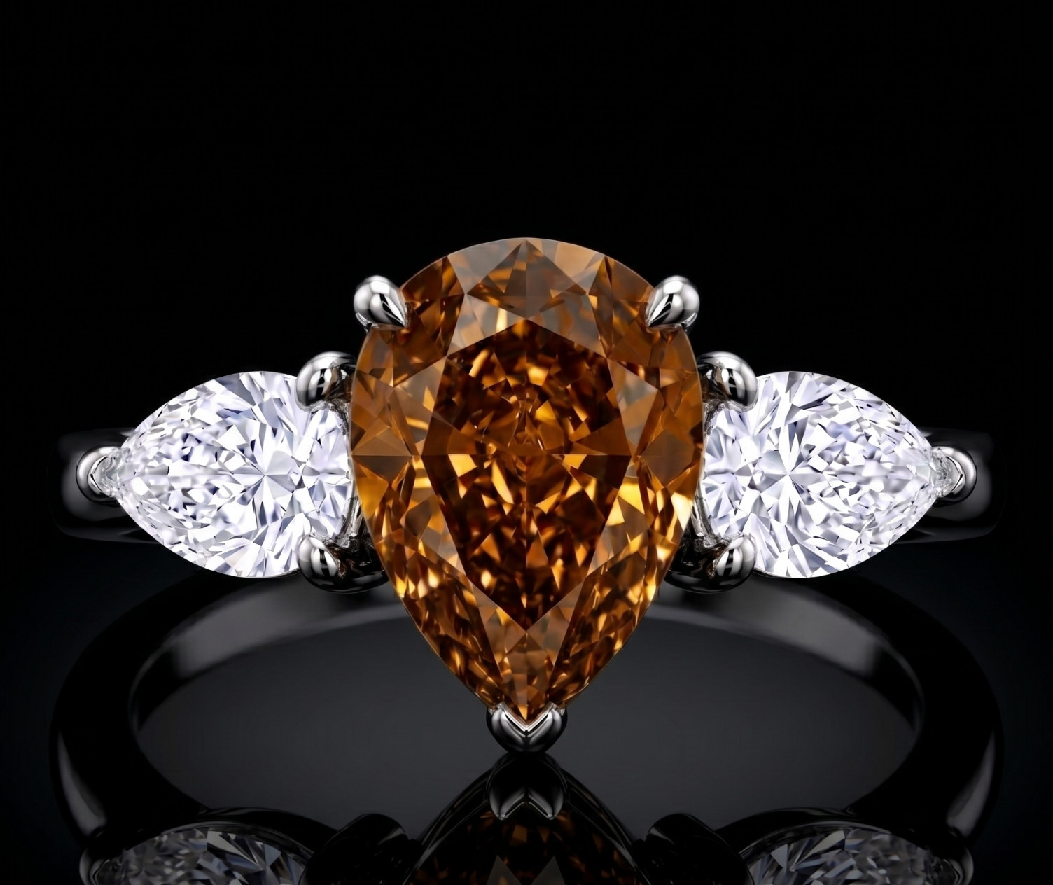 8.00 Ct Certified Pear Cut Natural Brown Diamond Ring VVS1 White Gold Finish